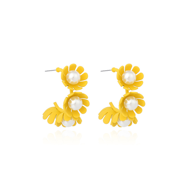 8g Weight Earrings Classification Wedding, Travel Occasion Flower Pattern Women'S Gender Rose Red, Purple, Green, Yellow Color Hot Sale Korea Candy Color Cute Flower Earrings C-shaped Wreath Childlike Pearl Earrings Wholesale Nihaojewelry 10