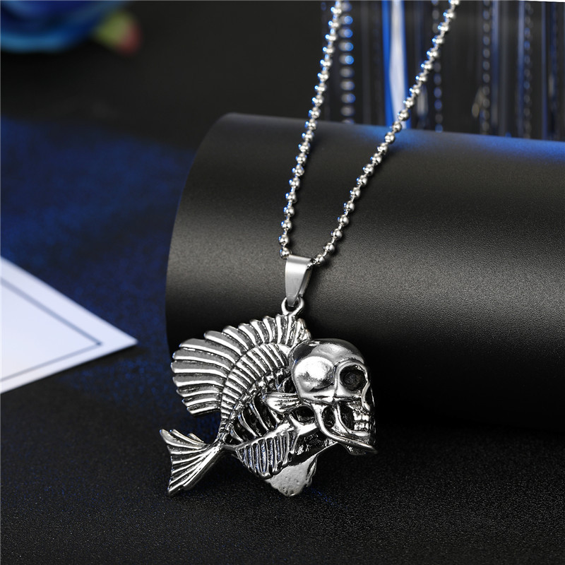 Collier Homme Personnalisé Punk Hip Hop Crâne Ailes Chèvre Animal Pendentif Collier Alliage display picture 4