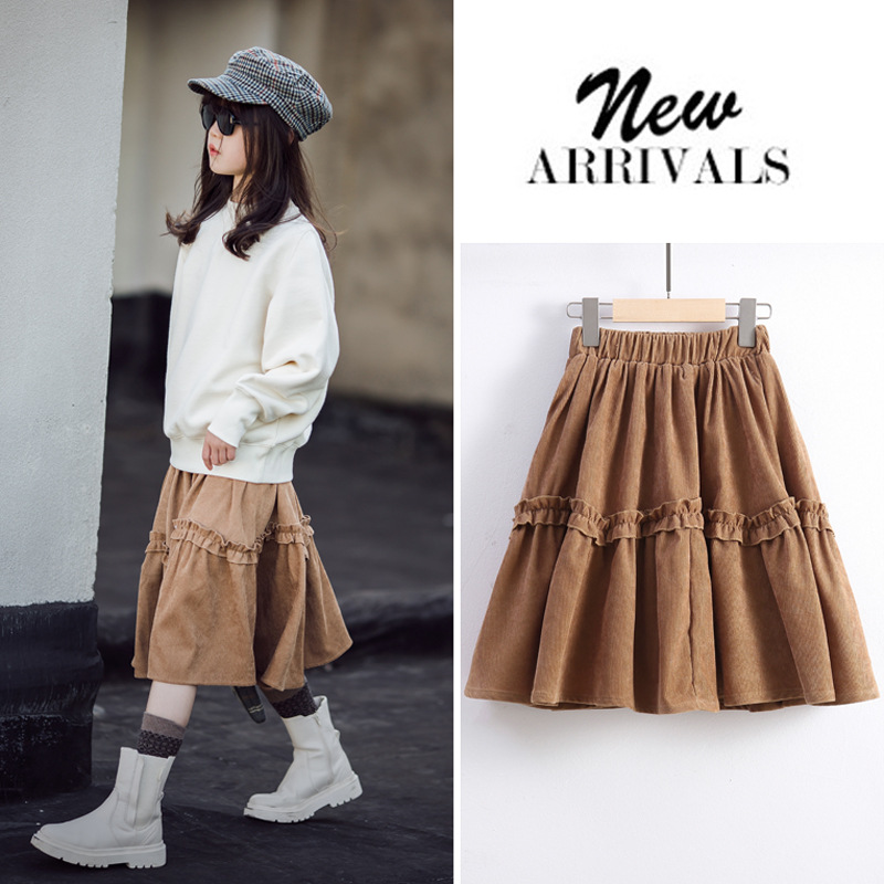 Falda de invierno del padre-niño niñas falda nueva engrosada falda de pana estilo coreano estilo occidental Falda larga niñas vestido de princesa Año Nuevo