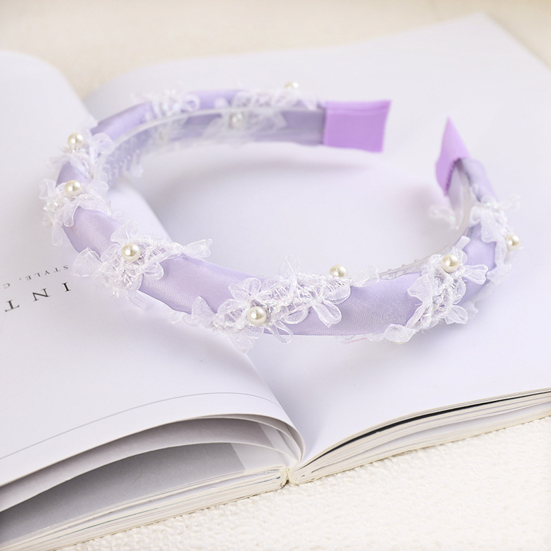 Korean Pearl Winding Lace Headband Cloth Pearl Headband Pure Color Cloth Toothed Headband Wholesale Nihaojewelry display picture 1