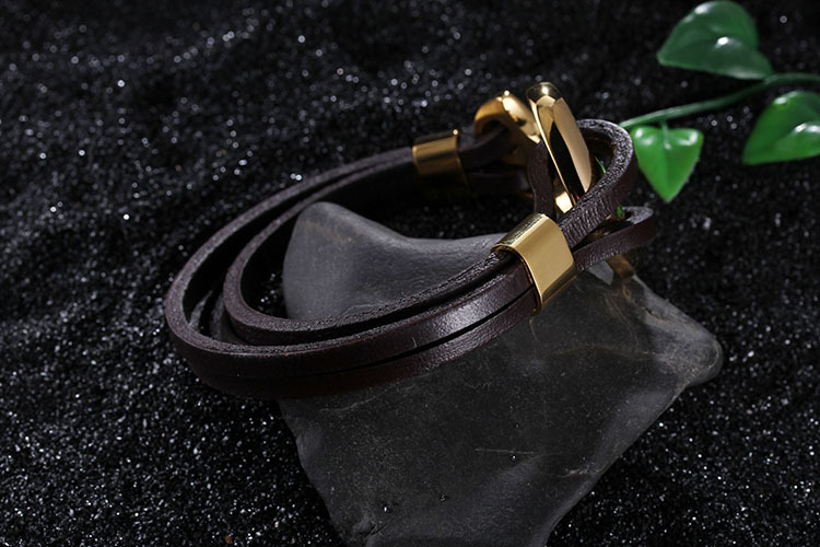 Fashion Anchor Leather Titanium Steel Plating 18k Gold Plated Men's Bracelets display picture 4