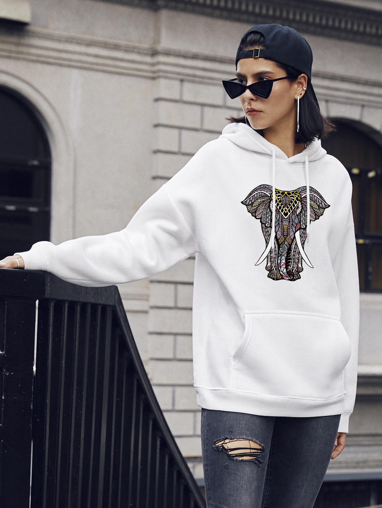 autumn and winter women s popular elephant print casual hooded sweater NSSN1860