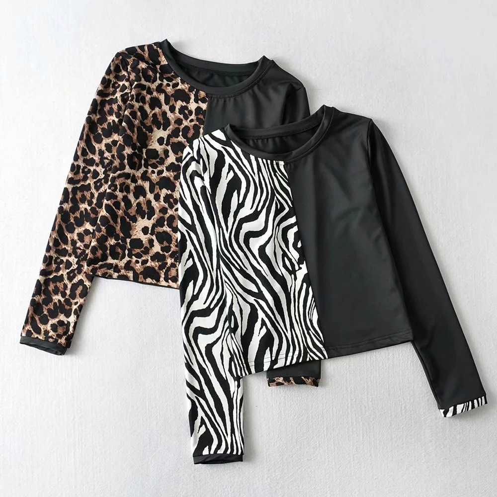 zebra pattern color matching long-sleeved short shirt  NSAC14130