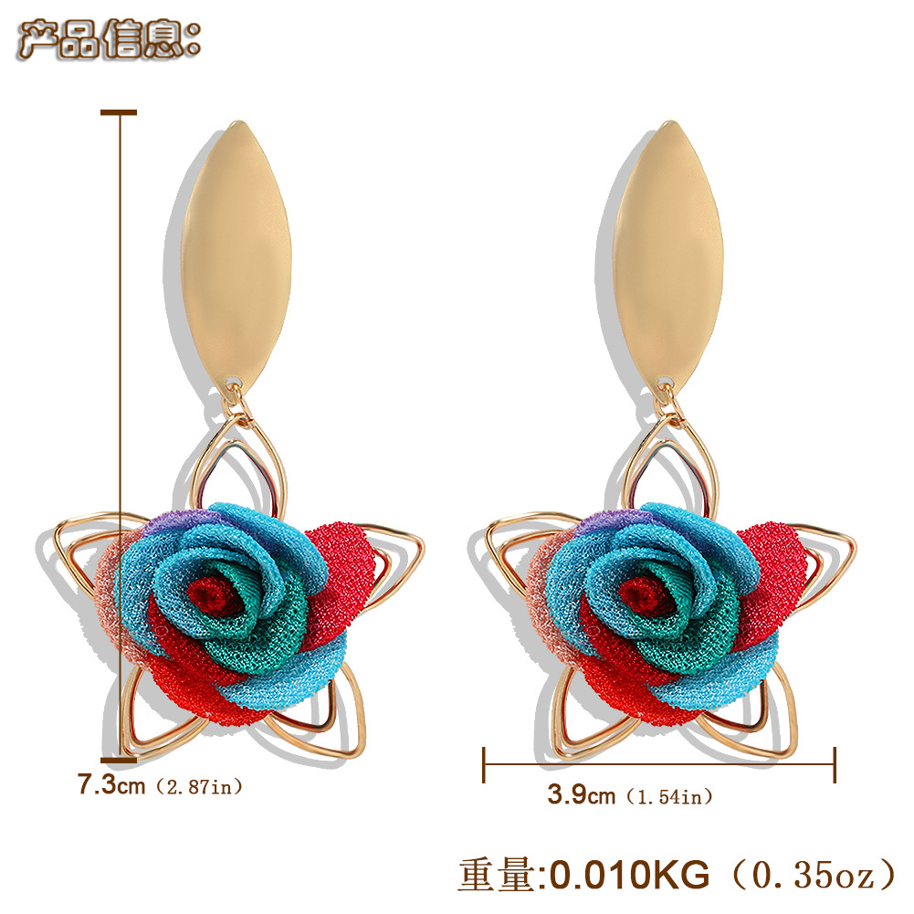 Exquisite Hollow Fabric Flower Earrings Female Korean Fashion New Alloy Pentagram Earrings Female display picture 1