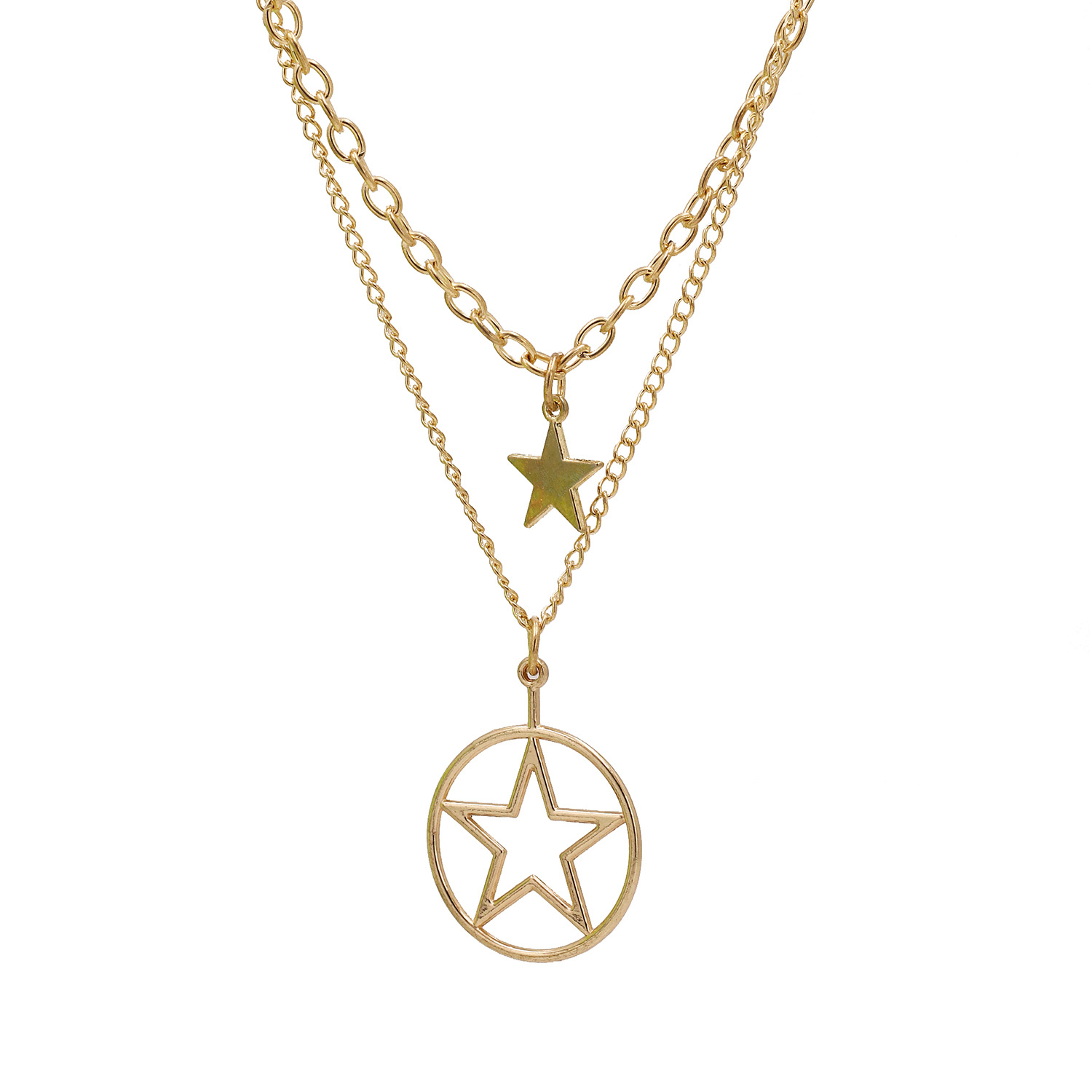 New Fashion Double-layer Retro Hollow Five-pointed Star Round Geometric Necklace Wholesale display picture 9