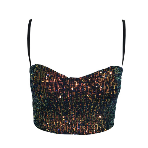 Sexy nightclub elastic Sequin magic color suspender vest bra