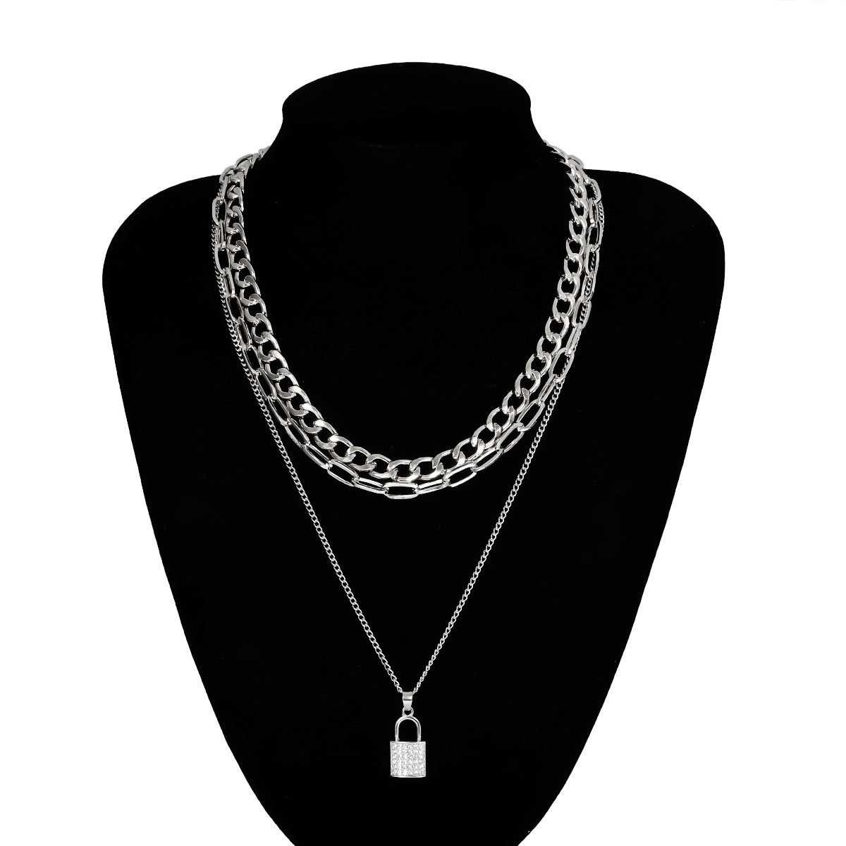 New Fashion Chain Zircon Geometric Item Micro-locked Multi-layer Necklace Wholesale display picture 10