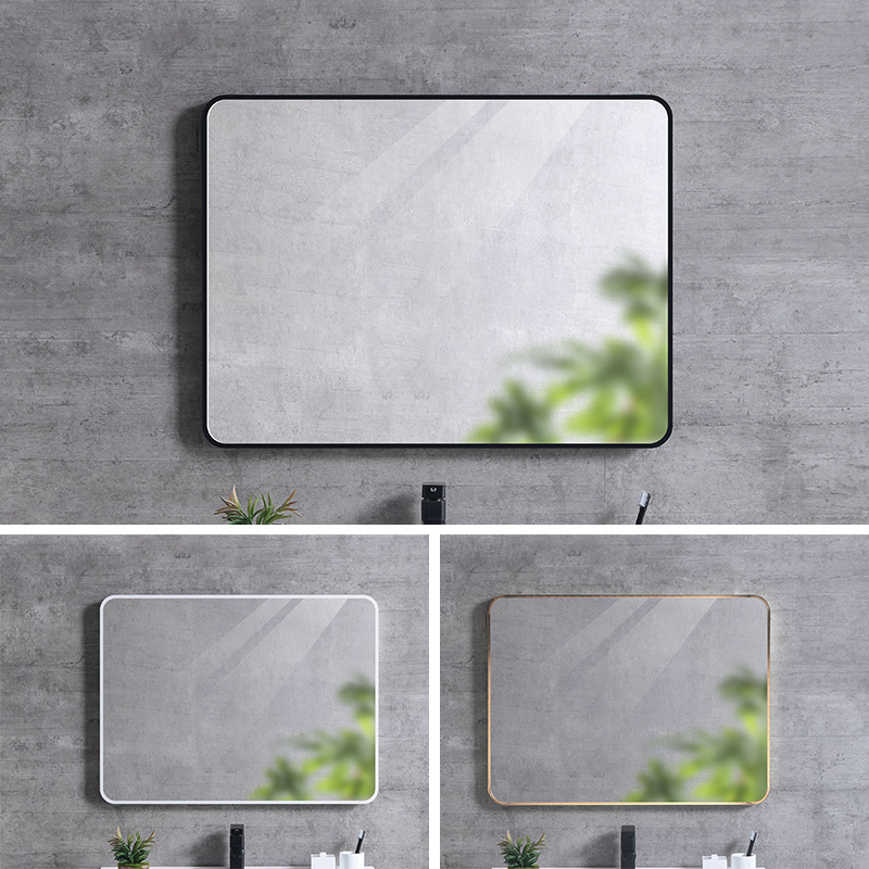 浴室镜子方形卫浴镜厕所化妆镜铝合金框挂镜免打孔批发卫生间镜子
