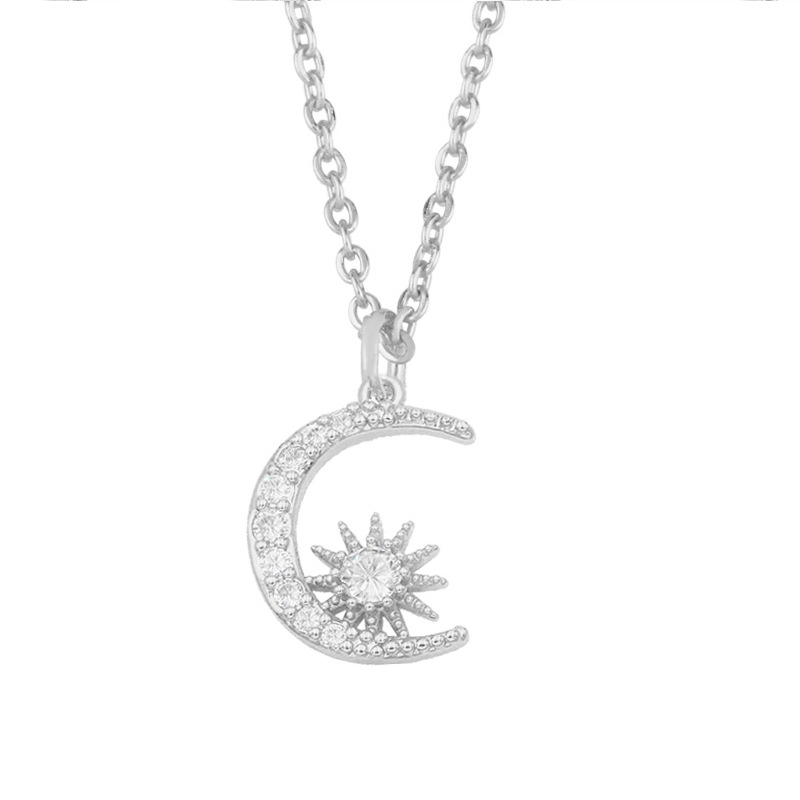 simple wild sun moon diamond necklace