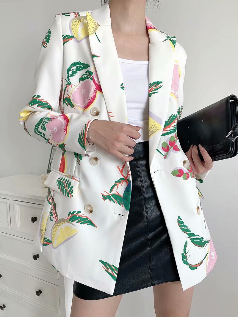 lapel double-breasted printing small suit jacket  NSAM30528