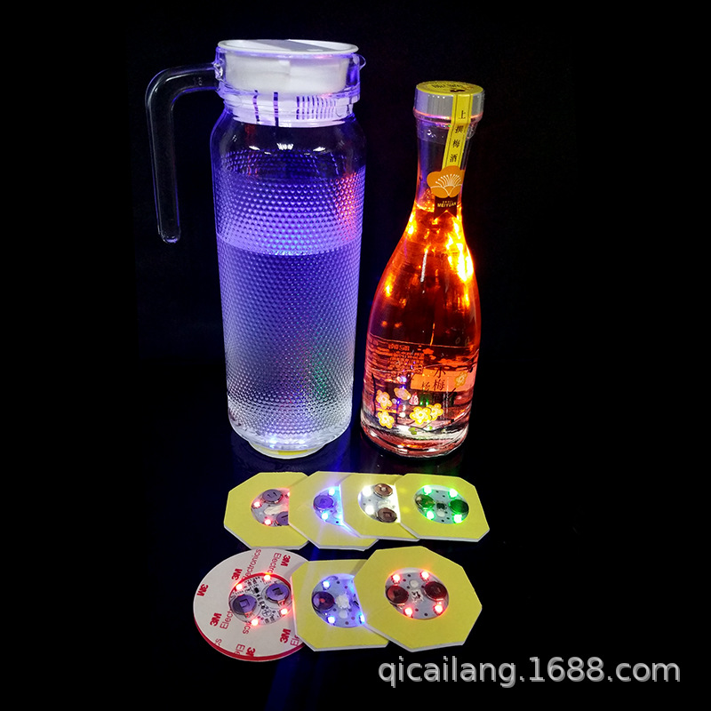 厂家批发闪光瓶贴 新款LED超薄发光杯贴 酒瓶贴闪光杯垫 (