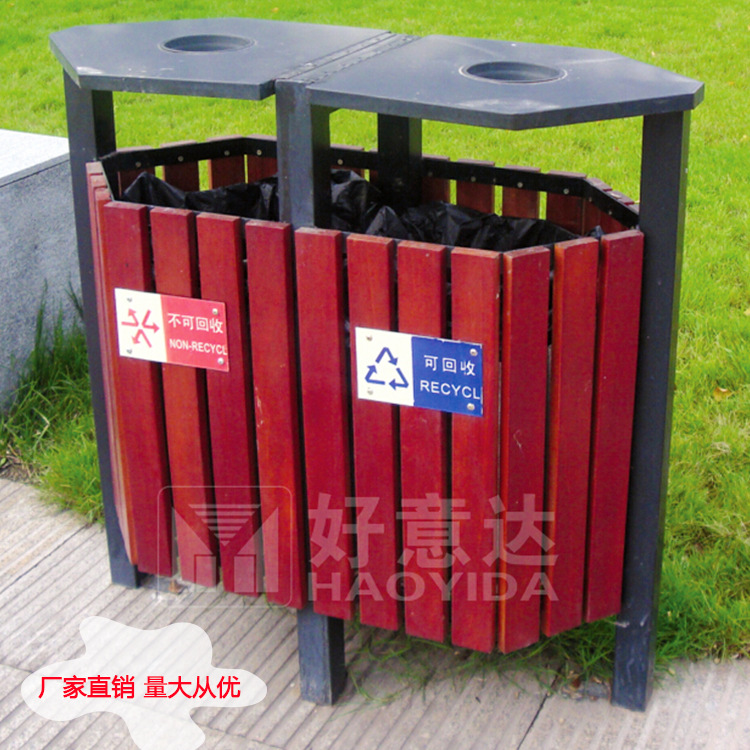 户外双桶分类垃圾桶镀锌钢小区环卫垃圾箱室外果皮箱防腐耐用