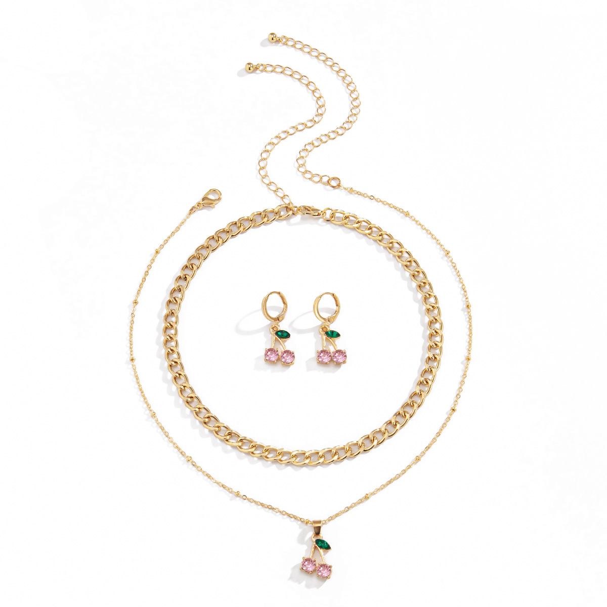 multi-layer tassel cherry earrings necklace set