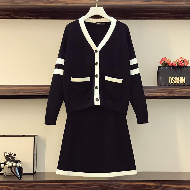 胖妹妹大码女装2020年新款胖mm套装裙显瘦洋气针织两件套|ms