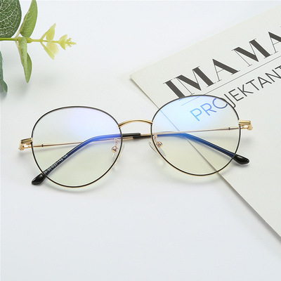 新款複古金屬平光鏡女橢圓形眼鏡框架男防藍光眼鏡開球配近視眼鏡