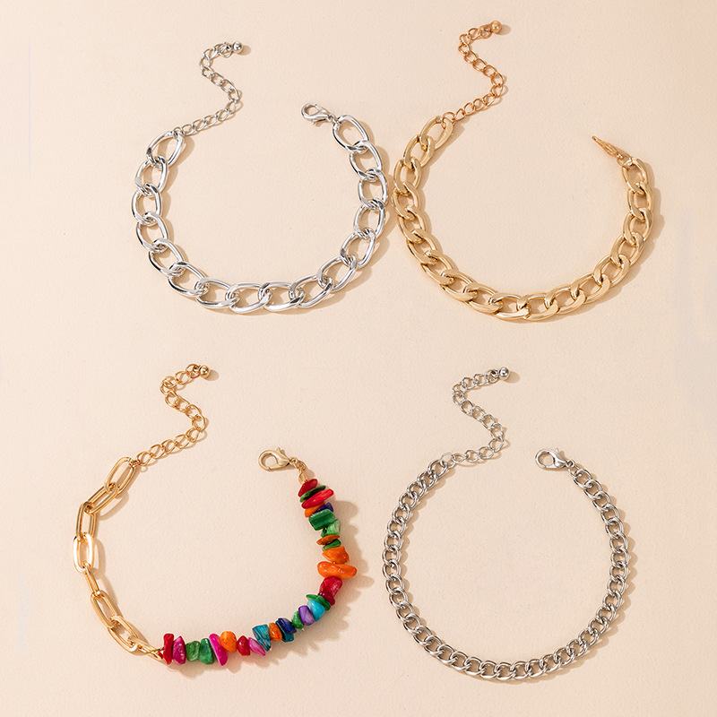 Multicolor Crushed Stone Thick Chain Geometric Boho Style 4 Piece Set Bracelet display picture 3