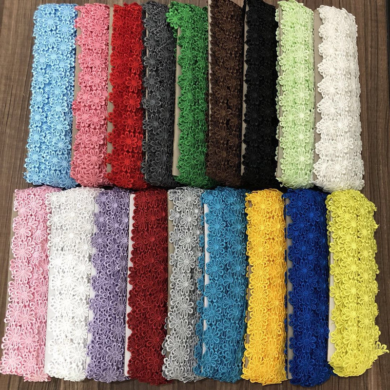 批发义乌辅料刺绣8瓣水溶蕾丝无背胶花朵布贴2.5cm红色涤纶丝花边