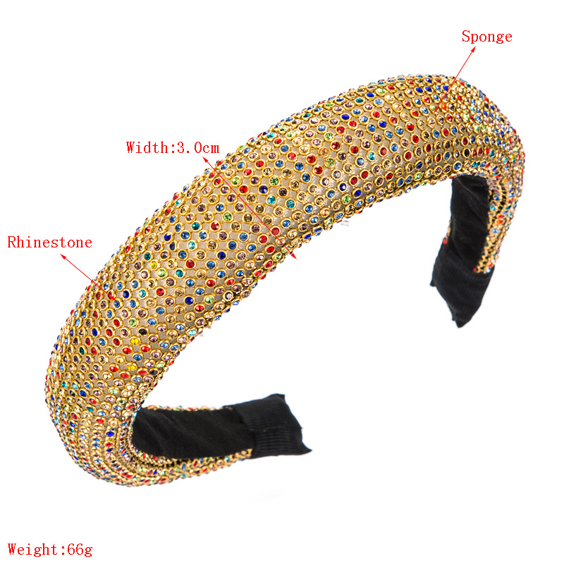 Color Full Rhinestone Sponge Thickened Wide Side Hairband display picture 1