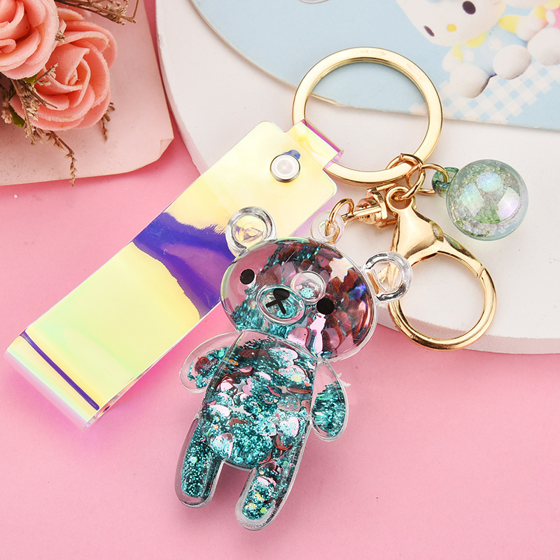33g Weight Arylic Material Plating Design Light Blue, Pink, Purple, Green, Gold Color Korean Quicksand Acrylic Oiling Bear Keychain Wholesale Nihaojewelry 2