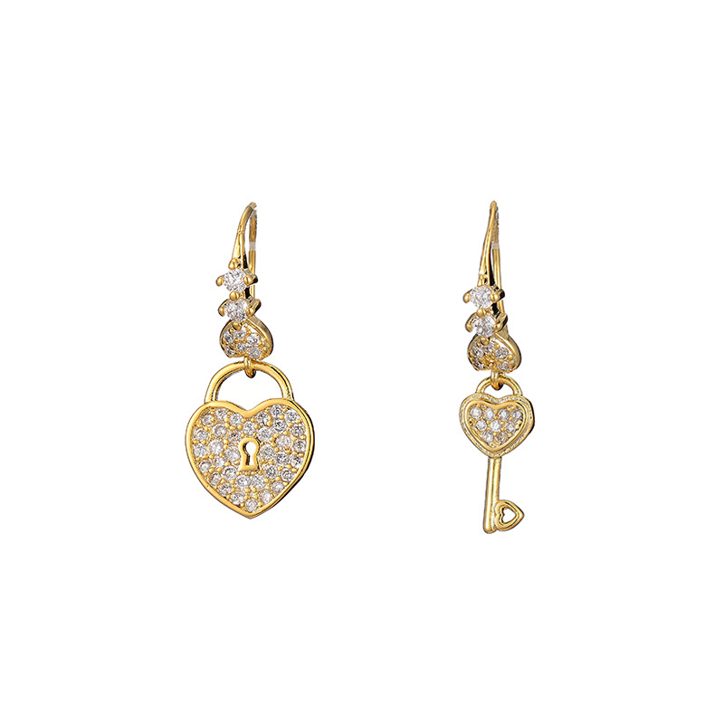 Wholesale Jewelry Heart Key Pendant Copper Inlaid Zircon Asymmetrical Earrings Nihaojewelry display picture 8