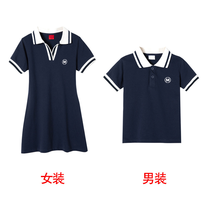 A family of four pure cotton short-sleeved mother-daughter dress 2022 summer matching dress