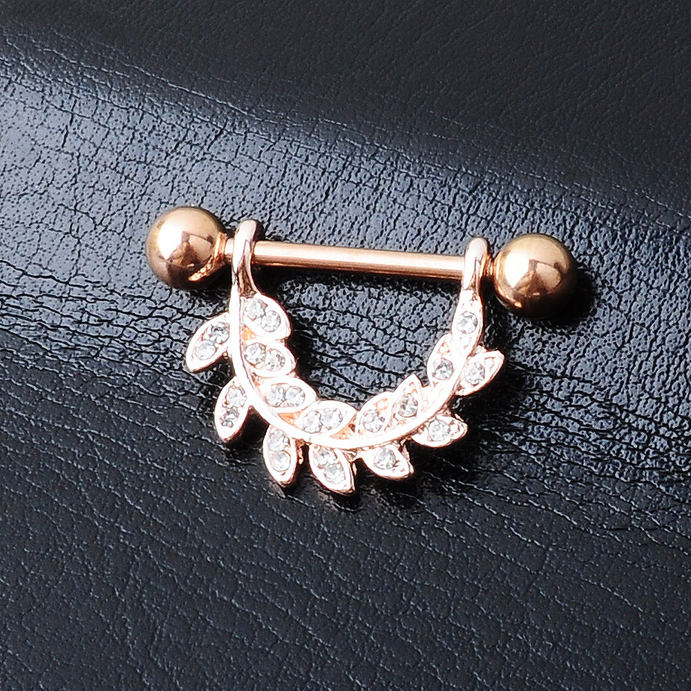 Fashion diamond piercing jewelry leaf nipple stainless steel ring