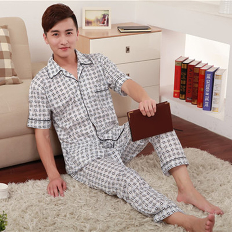 여름 새로운 옷깃 카디건 니트면 잠옷 남성 반팔 여름 가정 의류 공장 직매