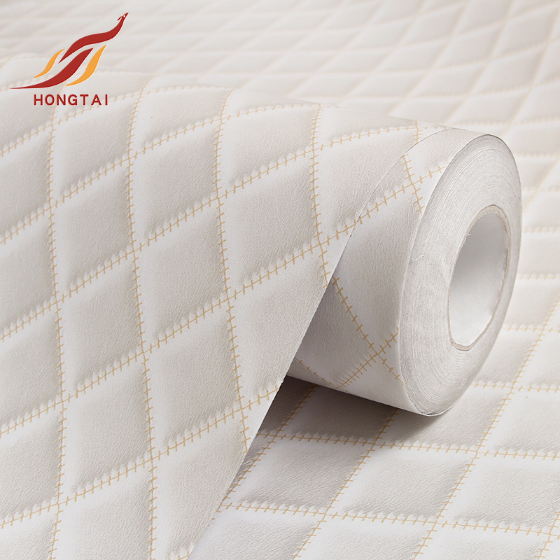 瑞仕图PVC自粘壁纸 灰白3D皮纹背景自粘墙纸床头仿软包贴纸|ms