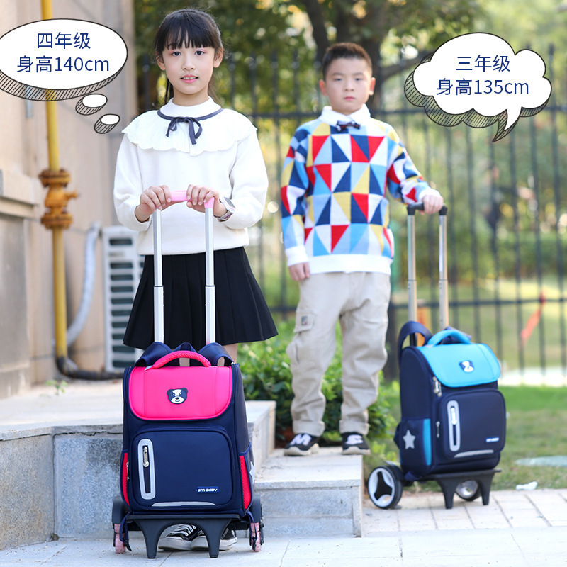 Fábrica de la escuela primaria estudiante carretilla mochila personalizada de tres ruedas de seis ruedas desmontable de doble uso escalera escalada personalizada impresa LOGO