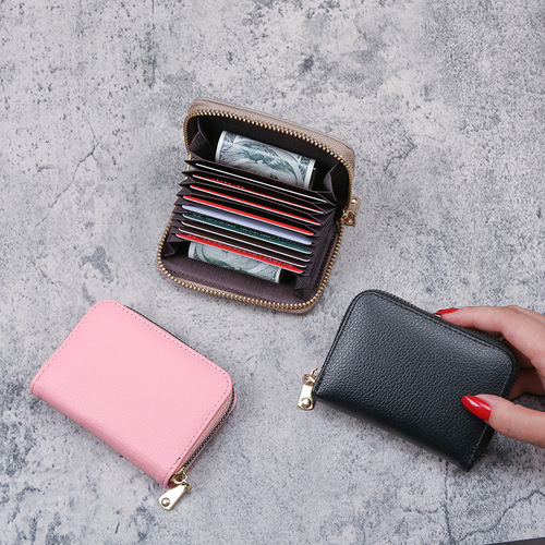 2020 New Solid Color Lychee Pattern Organ Card Bag Women's ID Card Bag Card Card Holder Coin Purse All-in-One Bag