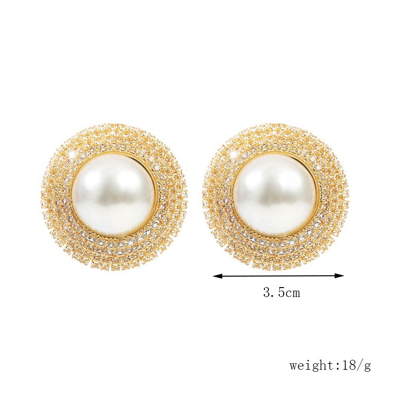 Fashion New Simple Style  Geometric Round Pearl Rhinestone  Earrings Nihaojewelry Wholesale display picture 1