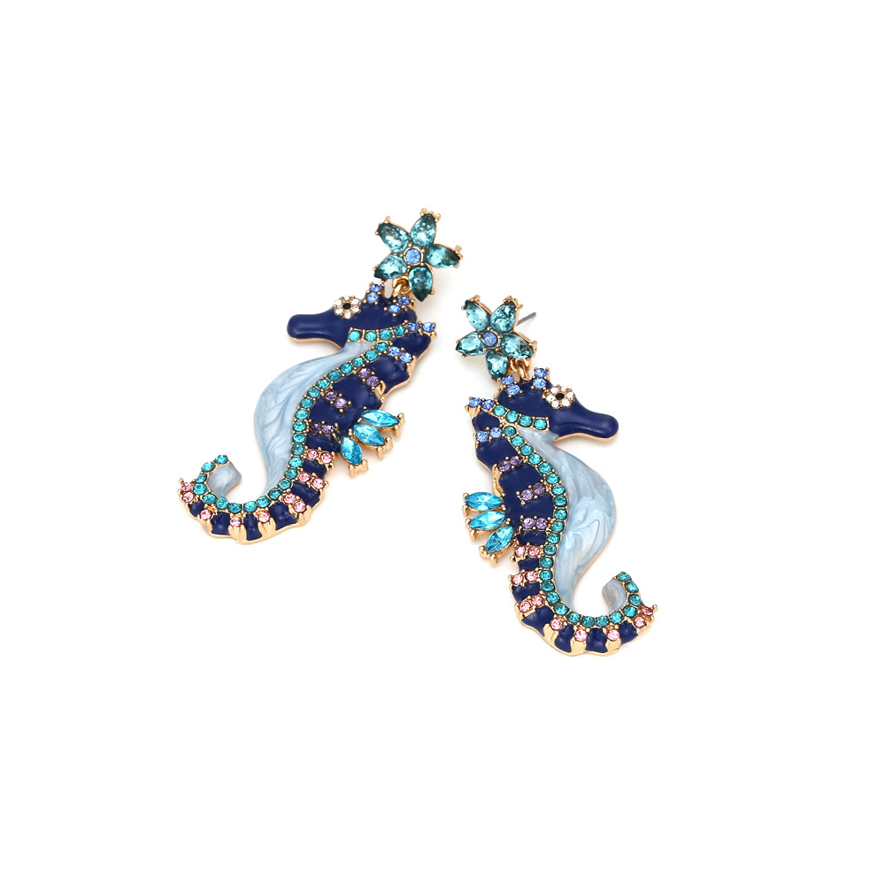 Drop Earrings Classification 1 Pair Quantity 1 Pair Cartoon Style Cute Hippocampus Enamel Zinc Alloy Rhinestones Drop Earrings