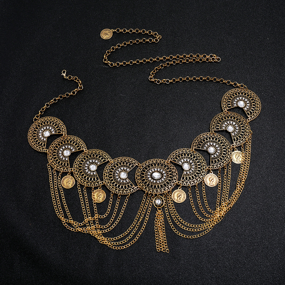 135g Weight Rhinestones Inlay Material Waist Chain Classification 1 Piece Quantity Retro Portrait Tassel Alloy Inlay Rhinestones Women's Chain Belts