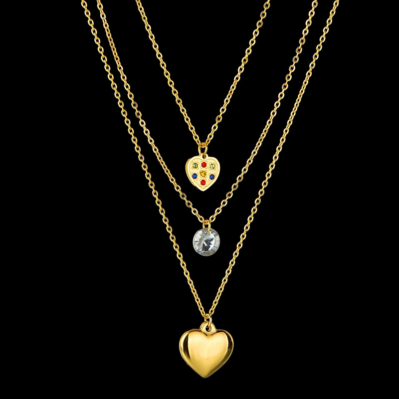 New Peach Heart Color Diamond Love Necklace Set display picture 2