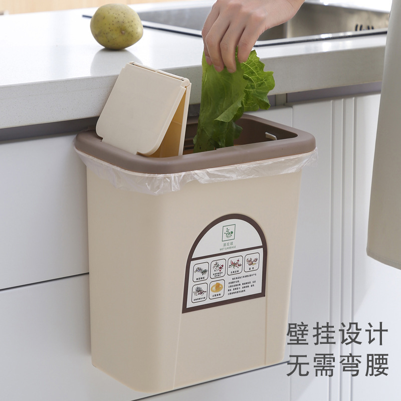 Kitchen Push-Lid Trash Can, Hanging Fruit and Vegetable Peel Kitchen Waste Storage Bin, Large Easy-To-Clean Waste Basket