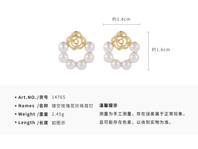 S925 Silver Needle Hollow Rose Flower Pearl Retro Korean Simple New Earrings For Women display picture 1