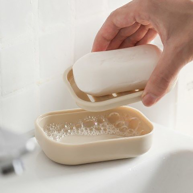 Japanese-style Simple And Generous Thickened Plastic Drain Soap Box Square With Lid Handmade Soap Box Double-layer Soap Box Soap Dish