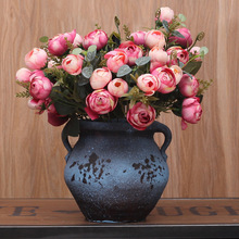 跨境花艺 欧式仿真花 10头茶玫爱心茶苞 摆件家居装饰假花塑料花