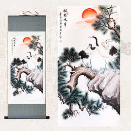 松鹤延年仙鹤图字画祝寿送老人玄关书房卷轴画中堂画客厅装饰挂画