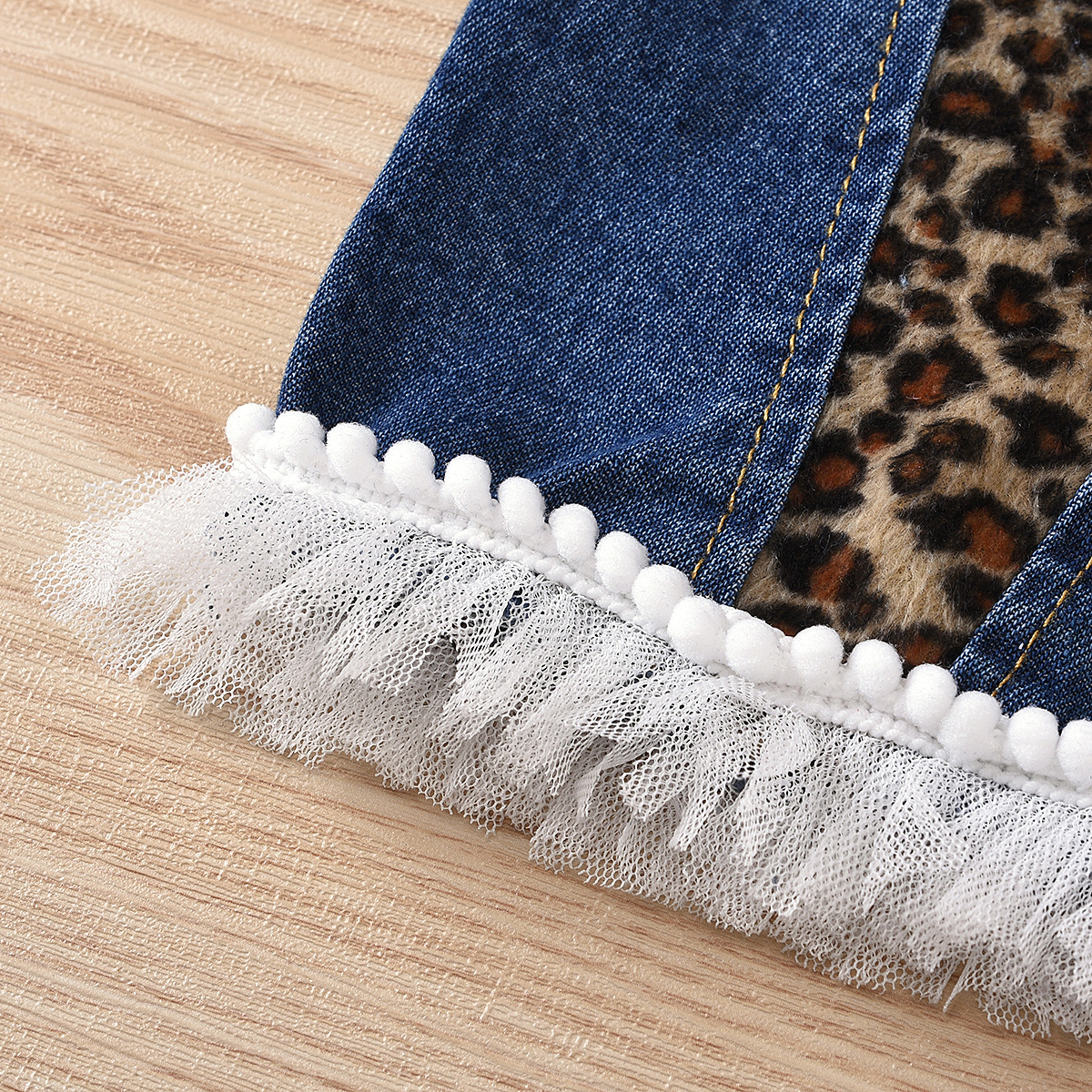 Flickset ärmlös jeansöverdel och shorts med leopardmönster_voghion.com