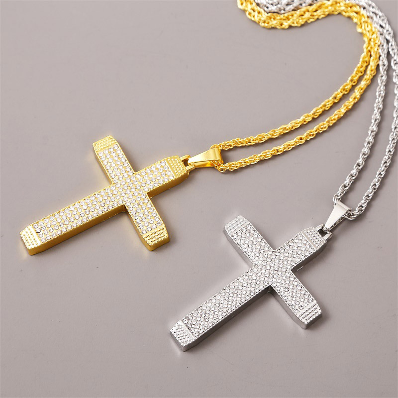 exaggerated hip hop cross necklace creative hip-hop rhinestone pendant jewelry wholesale nihaojewelr