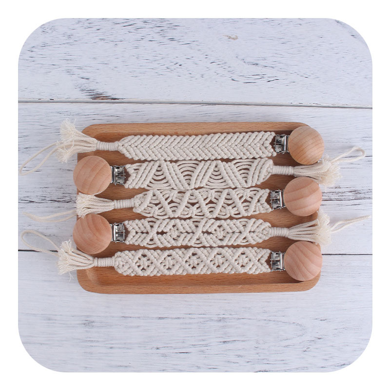 Nuevo bebé hecho a mano cuerda trenzada pezón palo Bebé creativo haya clip juguete mordedor pezón cadena