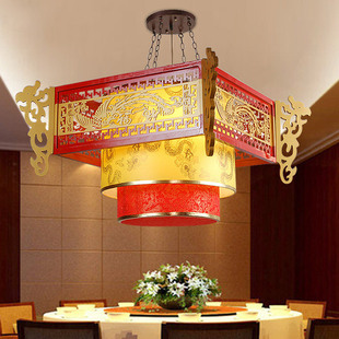 中式实木吊灯仿古羊皮餐厅茶馆中国风灯具刷金酒店大吊灯龙凤送福-阿里巴巴