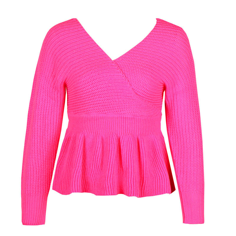 slim V-neck solid color long-sleeved sweater  NSLK10909