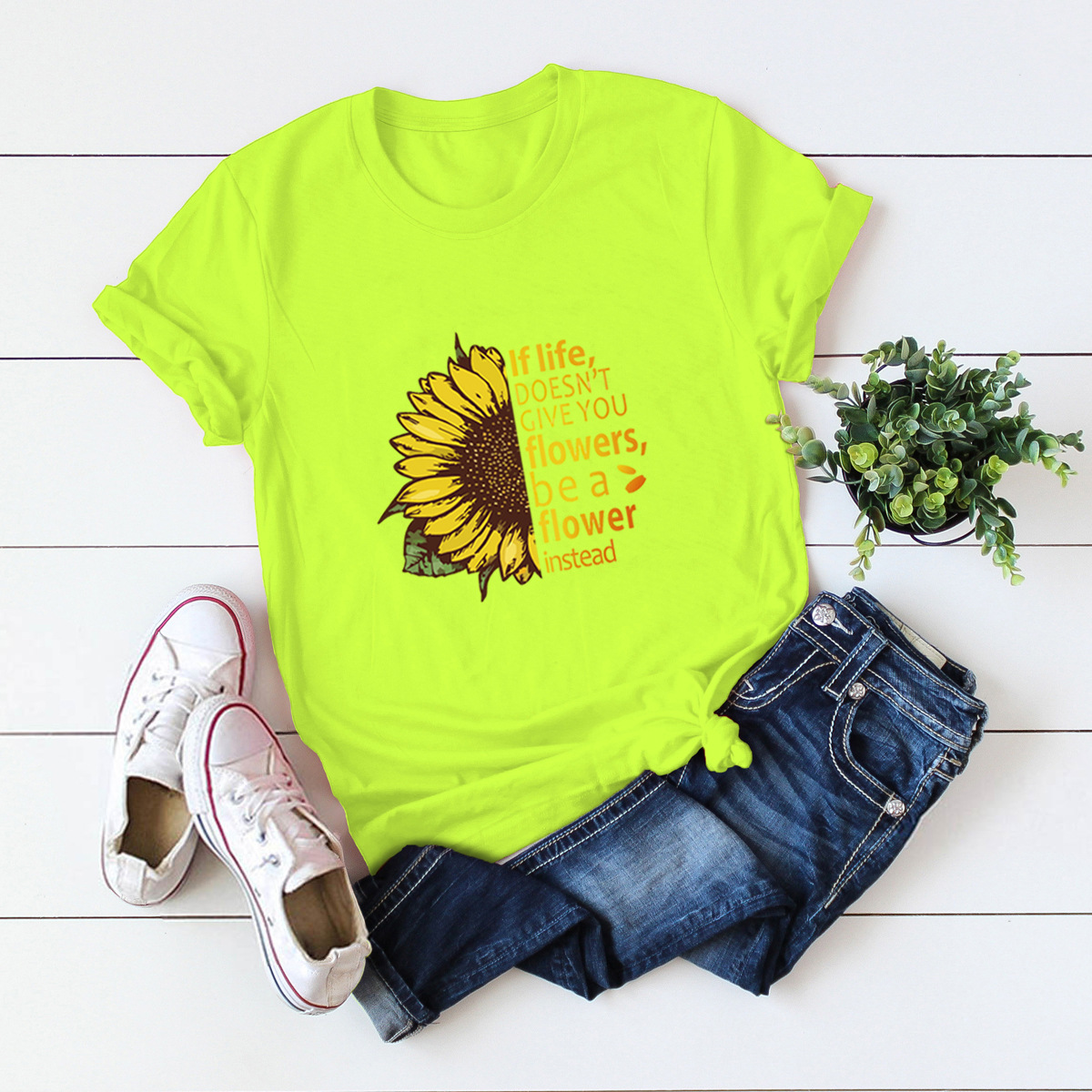 camiseta casual de mujer de manga corta con girasol NSSN1788