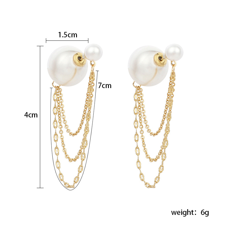 Simple Long Pearl Retro Tassel Golden Earrings For Women Nihaojewelry display picture 1