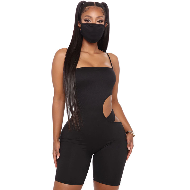 black wrapped chest hollow sling shorts jumpsuit (including mask) NSHBG123782