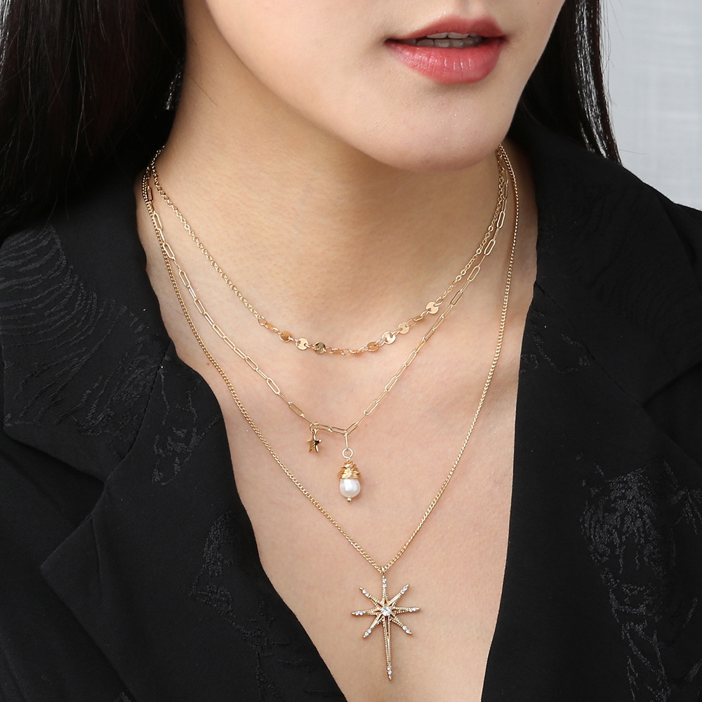 Fashion Micro-studded Skylight Star Pendant Multi-layer Necklace display picture 5