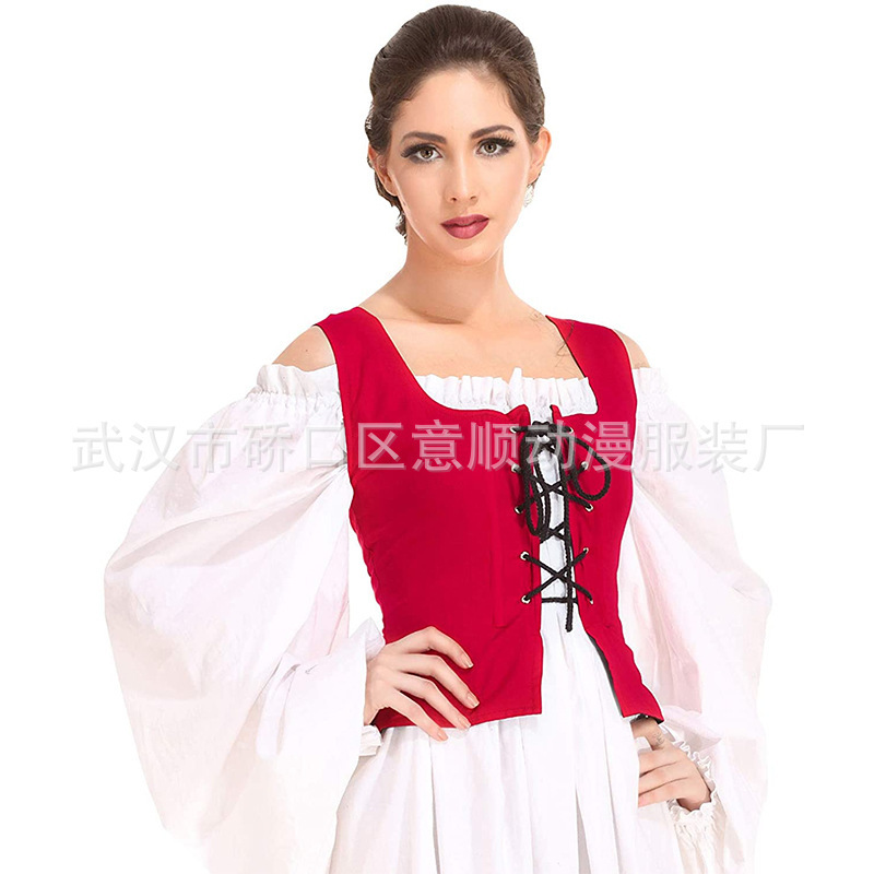 Medieval Wench Pirate Revival Cosplay Costume Peasant Maid Strap Vest Retro