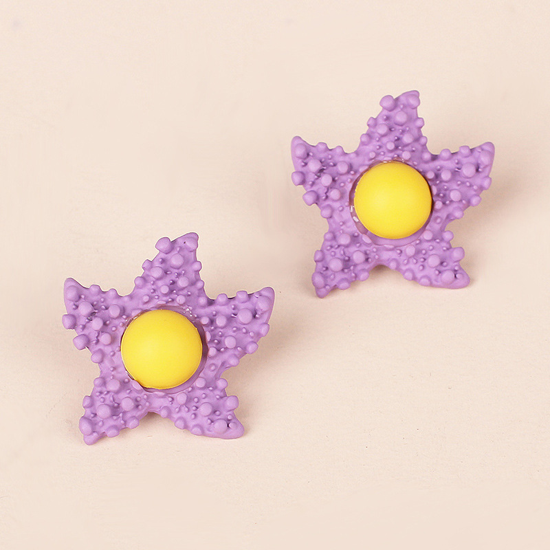 Korea Candy Color Childlike Egg Yolk Star Earrings Purple Star Cute Flower Earrings Wholesale Nihaojewelry display picture 2